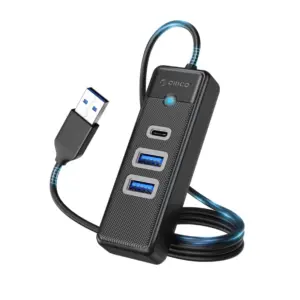 WiWu Orico 3 Port Plus Lan USB HUB USB C Hub 3 Ports USB 3.1 Type C to USB 3.0 Hub Adapter with 2 USB A, 1 Type C for Laptop, Mobile Phone, Tablet with 0.5ft Cable, Compatible with Mac OS 10.X and Above, Linux, Android
