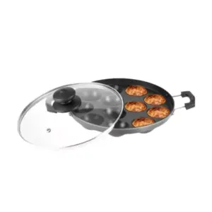 Orange Cookware Orange Round Appam Vitumbua Kadai, Non-Stick with Glass Lid, 12 Cavity Grill ONSC076