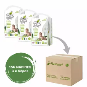 PureBorn Pure Natural Nappies Double Size 3, Medium, 6-11kg (Pack of 156pcs)