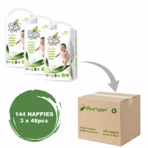 PureBorn Pure Natural Nappies Double Size 4, Large, 9-14kg (Pack of 144pcs)