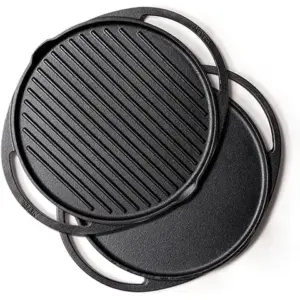 Pigeon Double Sided Tawa & Grill 31cm Imperi Cast Iron Non Stick, Free Silicone Grip, Pre-Seasoned,100% Toxin-Free Tava, 19004028