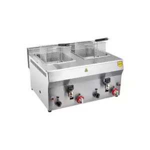 Remta Double Gas Faucet Fryer 8+8L 12kW with Oil Drain Tap,  Automatic Thermostat, SS Body, CE Certified R113CEZ
