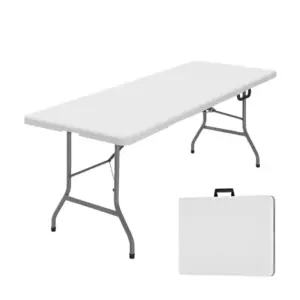 Empress Furniture Generic Portable Folding Table - 180 x 75 cm, White with Steel Frame, Features Suitcase Style Design for Easy Transport and Storage.