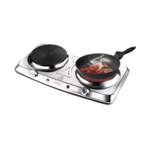 RAF Stainless Steel Electric Stovetop – Dual Hot Plate Cooker 1000W + 1000W, Portable Double Burner R.8205