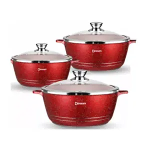 Hotel Appliances Royal Dessini Cookware Set 24,28,32cm Non-Stick Casserole Pot Glass Lids 6pc Set
