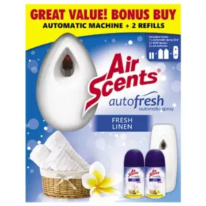 Shield Auto & Home Shield-Home Air Scents Automatic Machine, Value Pack, Neutralizes Odors, Easily Refillable, Fresh Linen, 250ml SH1040