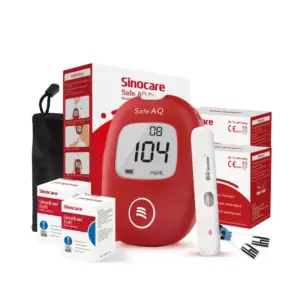 Generic Sinocare SafeAccu Blood Sugar Test Kit with Blood Glucose Monitor/Meter, Diabetes Test Strips, Lancets, Lancing Device, Insulin Pen, Syringes, Pills, Alcohol Wipe (B-Black, Large)