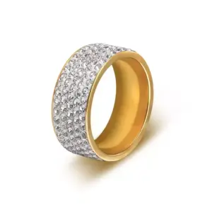Faith Stainless Steel Eternity Ring - High Quality Wedding Band and Engagement Promise Ring with Crystal and Rhinestones Inlaid in a Round Design