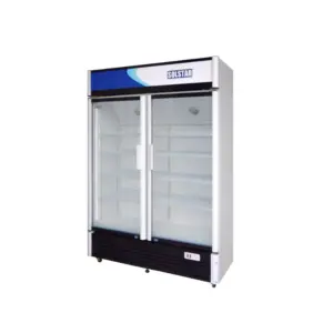 Solstar Vertical Cooler 648L Double Door with Double Glass Door, Lock & Key, Quick Cooling, 4 Wheels VC9000A-WHB SS
