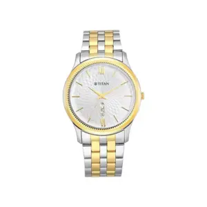 Titan Watch Titan Quartz Analog Silver White Dial Watch for Men with Day & Date, Two Toned Metal Strap 1824BM02
