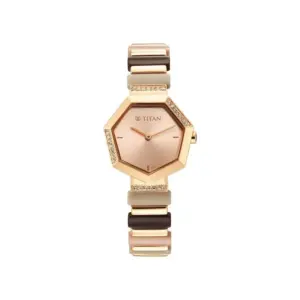 Titan Watch Titan Glitz Analog Rose Gold Metal Dial Watch for Women with Metal & Plastic Strap 95207WD01
