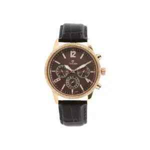 Titan Watch Titan Men's Metropolitan Luxe Multifunction  Brown Dial Watch with Leather Strap 1734WL01