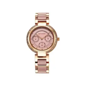 Titan Watch Titan Acetate Quartz Multifunction Mother Of Pearl Dial Watch for Women with Peach Hybrid Strap 95187KD02