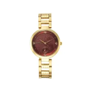 Titan Watch Titan Tet Quartz Analog Red Dial Watch for Men with Golden Stainless Steel Strap 2480YM04