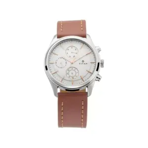 Titan Watch Titan Metropolitan Charm Quartz Multifunction Silver Dial Watch with Brown Leather Strap 1805SL01