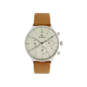 Titan Watch Titan HighEnd Classique Quartz Multifunction Silver Dial Watch for Men with Brown Leather Strap 90102SL01