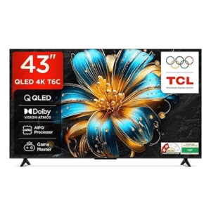 TCL 43" QLED 2K Android Smart TV, Frameless, HDR, VA Panel, Dolby Audio, Google Assistant, WiFi & Bluetooth 43T6C