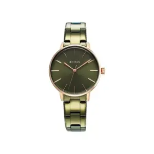 Titan TGIF Quartz Analog Green Dial Watch for Women with Green Stainless Steel Strap 95248KM03