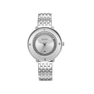 Titan Watch Titan Marhaba Quartz Analog Silver White Dial Watch for Women with Date, Stainless Steel Strap 2651SM05