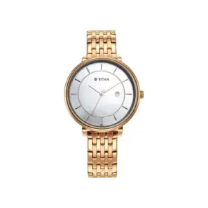 Titan Watch Titan Premium Workwear Analog White Dial Watch for Women with Date, Rose Gold Stainless Steel Strap 2673WM01