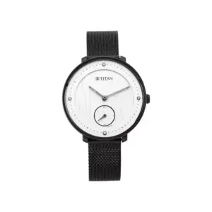 Titan Watch Titan Workwear Quartz Analog White Dial Watch for Women with Black Stainless Steel Strap 2651NM01