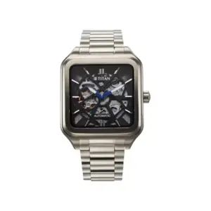 Titan Shaped Automatics Anthracite Dial Watch for Men with Grey Stainless Steel Strap 90162QM01