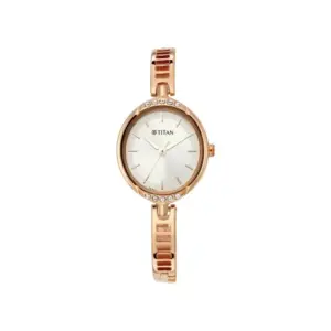 Titan Watch Titan Ladies Karishma Quartz Analog Silver Dial Watch for Women with Rose Gold Metal Strap 2637WM01