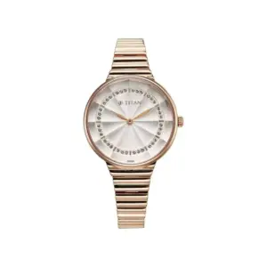 Titan Watch Titan Aura Quartz Analog Silver Dial Watch For Women with Rose Gold Stainless Steel Strap 95245WM02