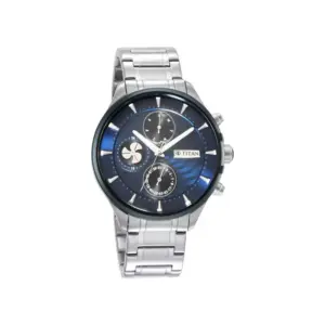 Titan Watch Titan Maritime Blue Dial Quartz Multifunction Watch for Men with Stainless Steel Strap 1873KM02