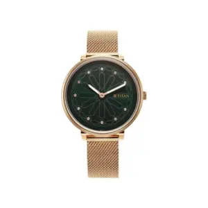 Titan Watch Titan Marhaba Quartz Analog Green Dial Watch for Women with Rose Gold Stainless Steel Strap 2673WM03