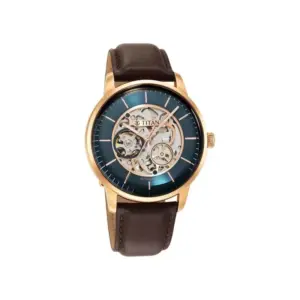 Titan Watch Titan Skeletal Mechanical Automatic Blue Dial Watch for Men with Brown Leather Strap 90110WL04