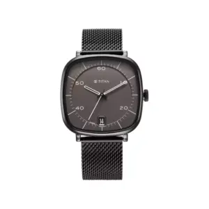 Titan Watch Titan Neo Curve Quartz Analog Anthracite Dial Watch for Men with Date, Black Stainless Steel Strap 1885NM01