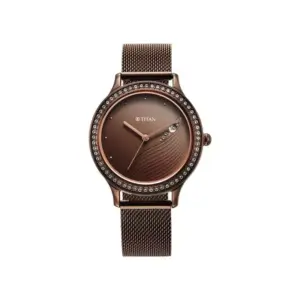 Titan Watch Titan Purple Glam It Up Analog Brown Dial Watch for Women with Date, Stainless Steel Strap 2634QM01
