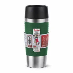 Tefal Essential Travel Mug 0.36L Stainless Steel Green Double Wall Insulation Keeps Hot Drinks 3 Hours Cool 6 Hours Stainless Steel Silicone Coating Travel N2021810
