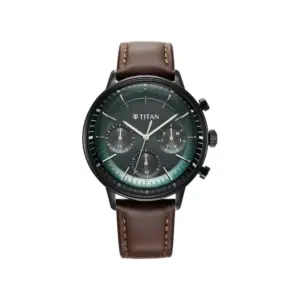 Titan Watch Titan Light Leathers Quartz Multifunction Black Dial Watch for Men with Brown Leather Strap 90171NL01