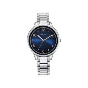 Titan Watch Titan Trendsetters Blue Dial Watch for Women with Silver Stainless Steel Strap 2648SM04