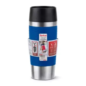 Tefal Essential Travel Mug 0.36L Stainless Steel Blue Double Wall Insulation Keeps Hot Drinks 3 Hours Cool 6 Hours Stainless Steel Silicone Coating Travel N2021610