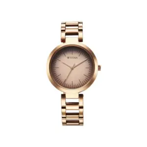 Titan Watch Titan Workwear Quartz Analog Beige Dial Watch for Women with Rose Gold Stainless Steel Strap 2480WM06