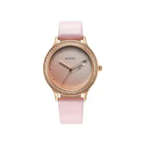 Titan Watch Titan Purple Glam It Up Analog Pink Dial Watch for Women with Date, Leather Strap 2634WL02