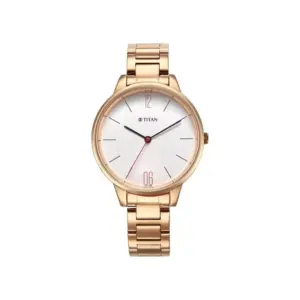 Titan Watch Titan Workwear Quartz Analog White Dial Watch for Women with Rose Gold Metal Strap 2648WM03