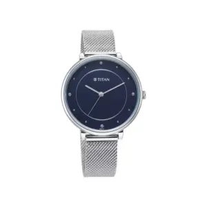Titan Watch Titan Purple Stackables Quartz Analog Blue Dial Watch for Women with Stainless Steel Strap 2673SM04