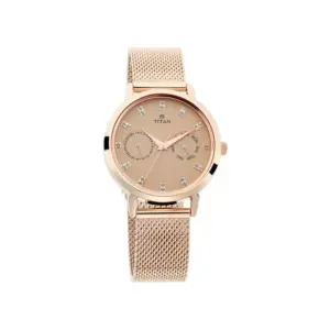 Titan Watch Titan Sparkle Quartz Analog Beige Dial Watch for Women with Day & Date, Rose Gold Metal Strap 2569WM04