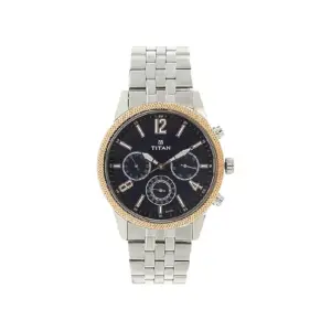 Titan Watch Titan Metropolitan Luxe Quartz Multifunction Blue Dial Watch for Men with Stainless Steel Strap 1734KM01