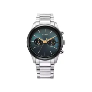 Titan Watch Titan Element Quartz Dual Time Blue Dial Watch for Men with Silver Fakesolid Strap 1805KM14