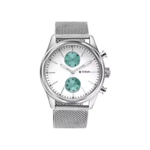 Titan Watch Titan Elmnt Quartz Analog White Dial Watch for Men with Silver Stainless Steel Strap 1805SM04