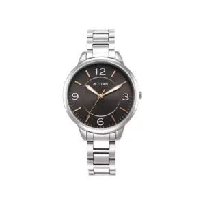 Titan Watch Titan Urban Analog Anthracite Dial Watch for Women with Silver Metal Strap 2617SM08