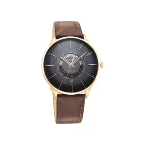 Titan Watch Titan World Time Quartz Black Dial Watch for Men with Date, Brown Leather Strap 90145WL01