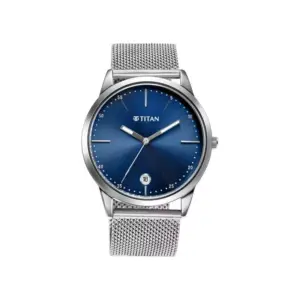 Titan Watch Titan Elmnt Quartz Analog Blue Dial Watch for Men with Date, Stainless Steel Strap 1806SM04