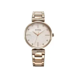 Titan Watch Titan Purple Style Up Quartz Analog Mother of Pearl Dial Watch for Women with Champagne Stainless Steel Strap 95237WM02