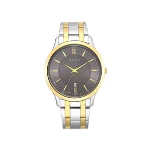 Titan Karishma Quartz Analog Brown Dial Watch for Men with Date, Two Toned Metal Strap 1825BM01